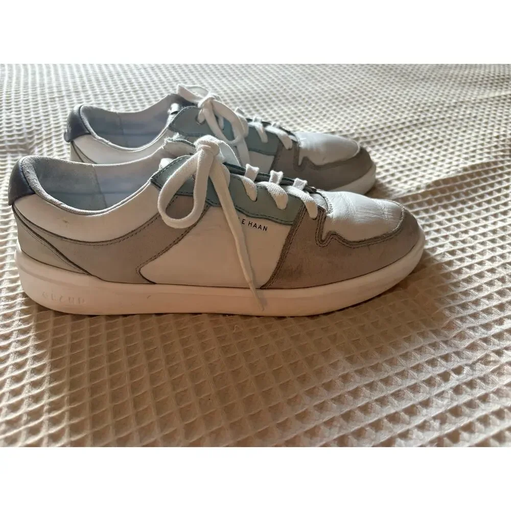Cole Haan GrandPro Leather Sneakers White Gray Blue Size 7.5B